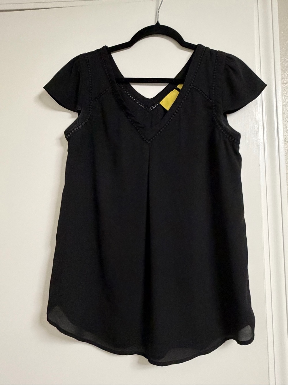 Maeve Black Flutter Sleeve V-Neck Women's Top